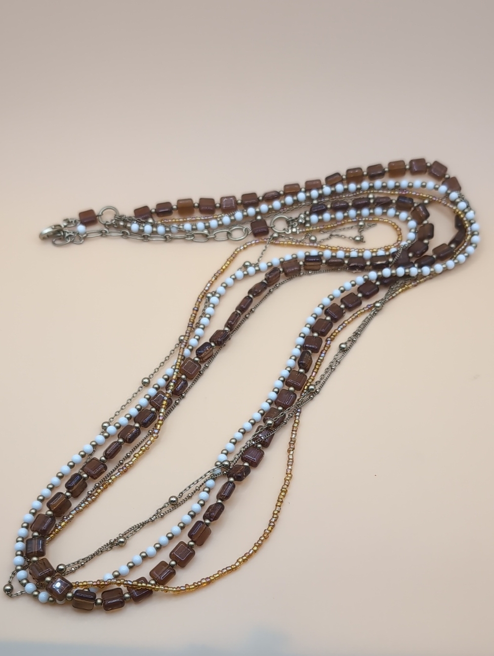 Vintage PREMIER DESIGNS Multi-Strand Long Beaded Neutral Necklace